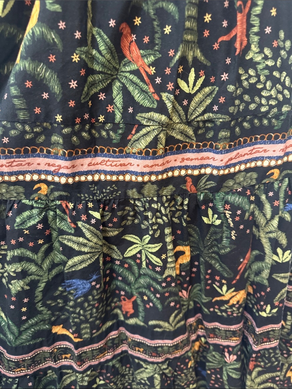Farm Rio 100% Cotton V-Neck Tiered Tropical Print Maxi Floral Black Dress Sz S - Picture 7 of 15